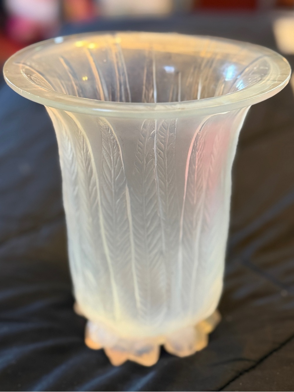 Rene Lalique Eucalyptus Opalescent Frosted Glass Vase